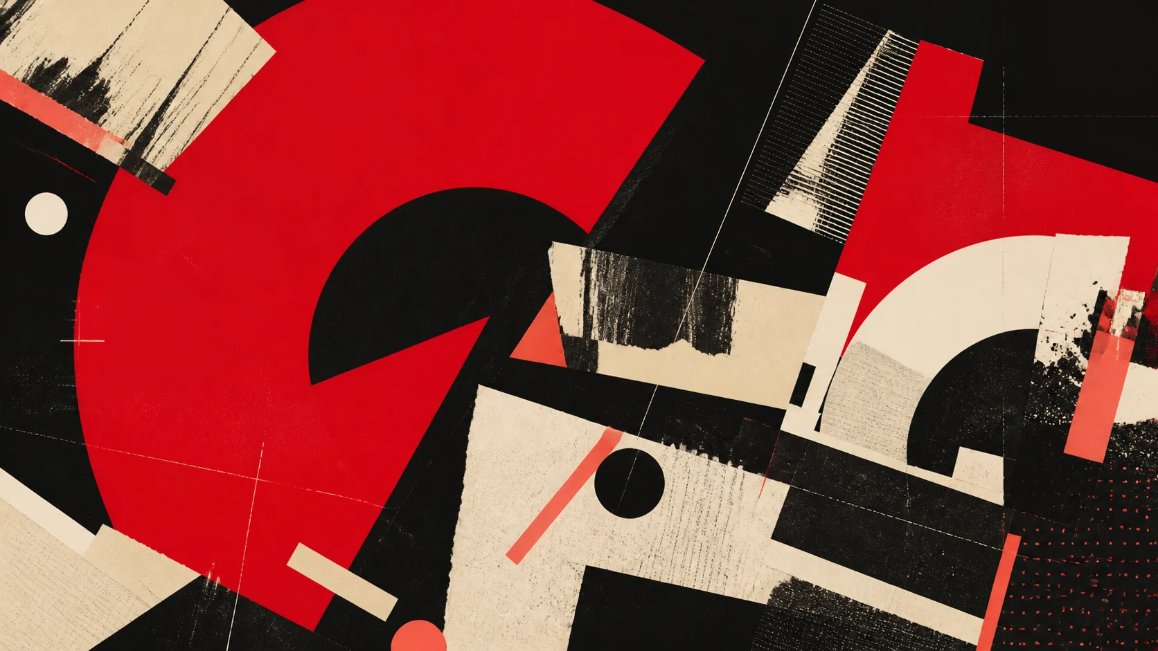 Red, cream, and black campaign fragments assemble across a graphic field.
